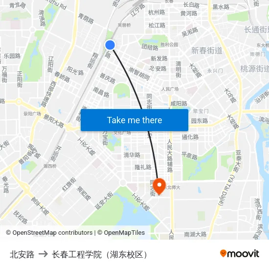 北安路 to 长春工程学院（湖东校区） map
