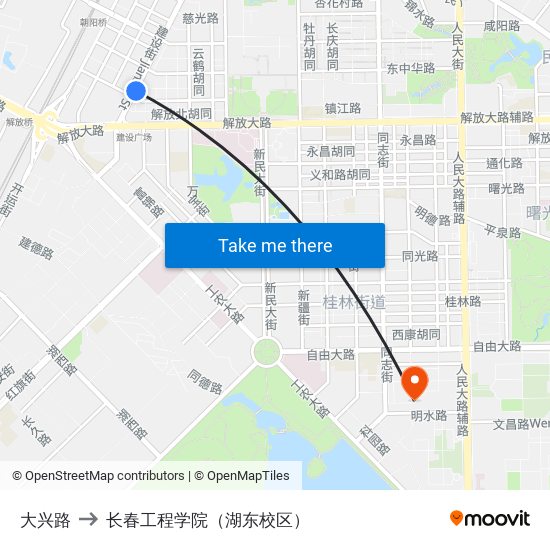 大兴路 to 长春工程学院（湖东校区） map