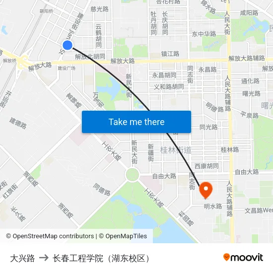 大兴路 to 长春工程学院（湖东校区） map