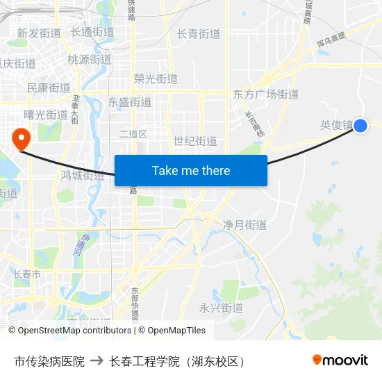 市传染病医院 to 长春工程学院（湖东校区） map