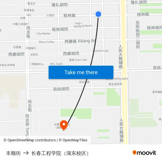 丰顺街 to 长春工程学院（湖东校区） map