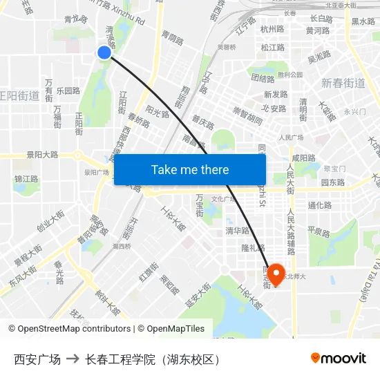 西安广场 to 长春工程学院（湖东校区） map