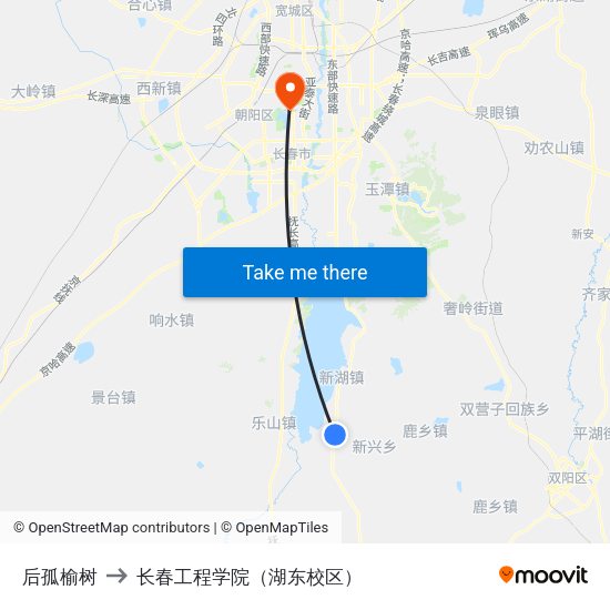 后孤榆树 to 长春工程学院（湖东校区） map