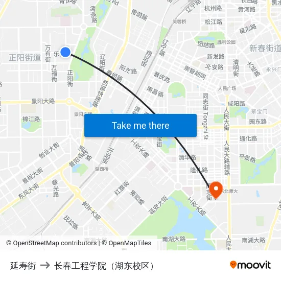 延寿街 to 长春工程学院（湖东校区） map