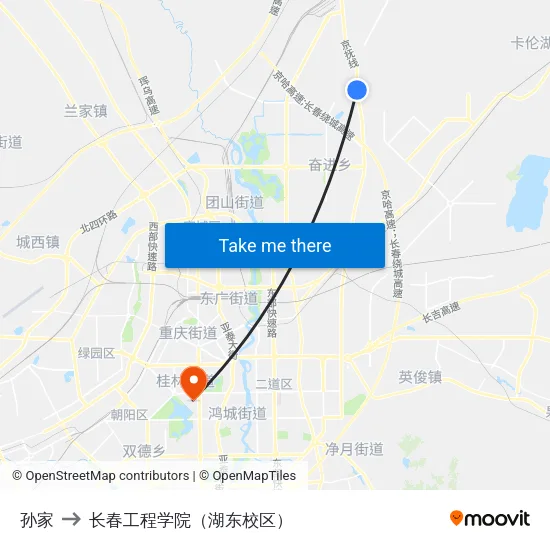 孙家 to 长春工程学院（湖东校区） map