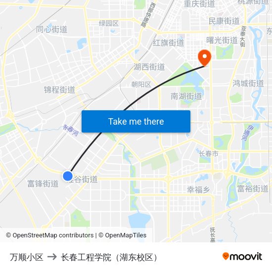 万顺小区 to 长春工程学院（湖东校区） map