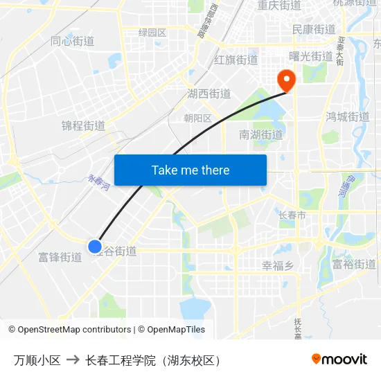 万顺小区 to 长春工程学院（湖东校区） map