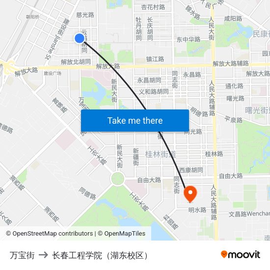 万宝街 to 长春工程学院（湖东校区） map