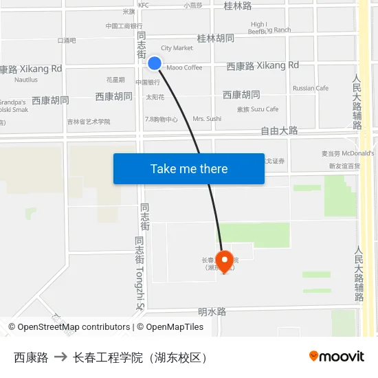 西康路 to 长春工程学院（湖东校区） map