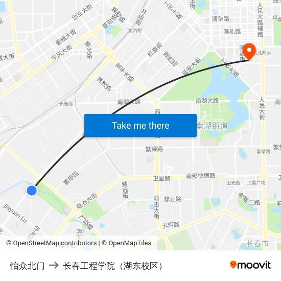 怡众北门 to 长春工程学院（湖东校区） map