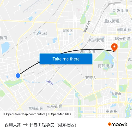 西湖大路 to 长春工程学院（湖东校区） map