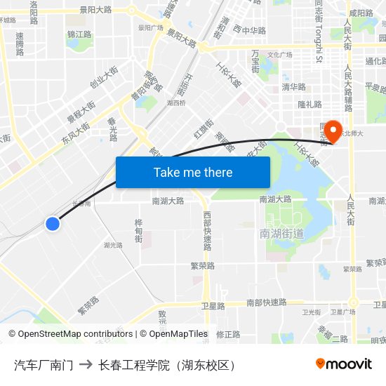 汽车厂南门 to 长春工程学院（湖东校区） map