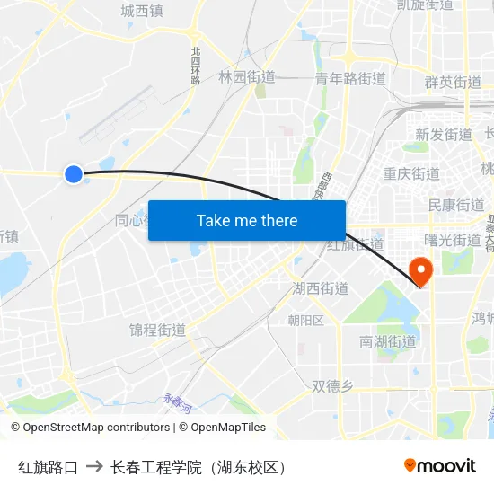 红旗路口 to 长春工程学院（湖东校区） map