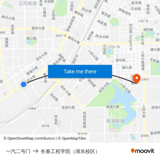 一汽二号门 to 长春工程学院（湖东校区） map