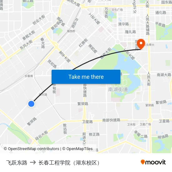 飞跃东路 to 长春工程学院（湖东校区） map