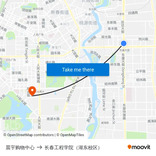 晨宇购物中心 to 长春工程学院（湖东校区） map