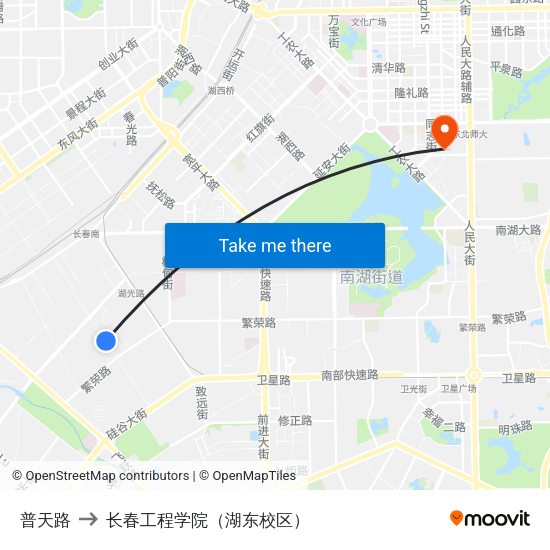 普天路 to 长春工程学院（湖东校区） map