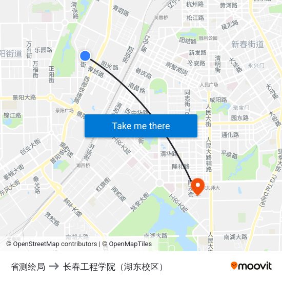 省测绘局 to 长春工程学院（湖东校区） map