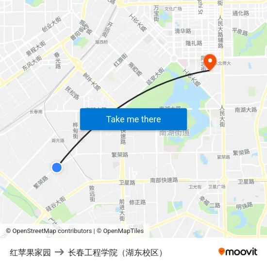 红苹果家园 to 长春工程学院（湖东校区） map