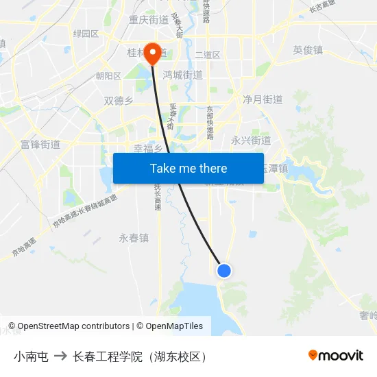 小南屯 to 长春工程学院（湖东校区） map