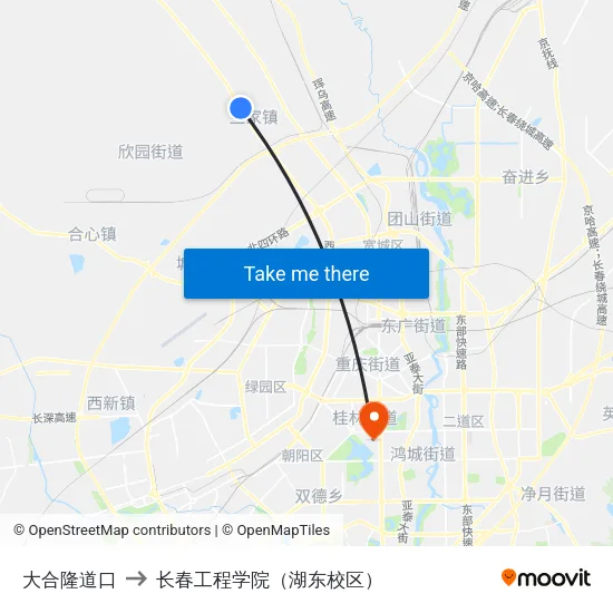 大合隆道口 to 长春工程学院（湖东校区） map