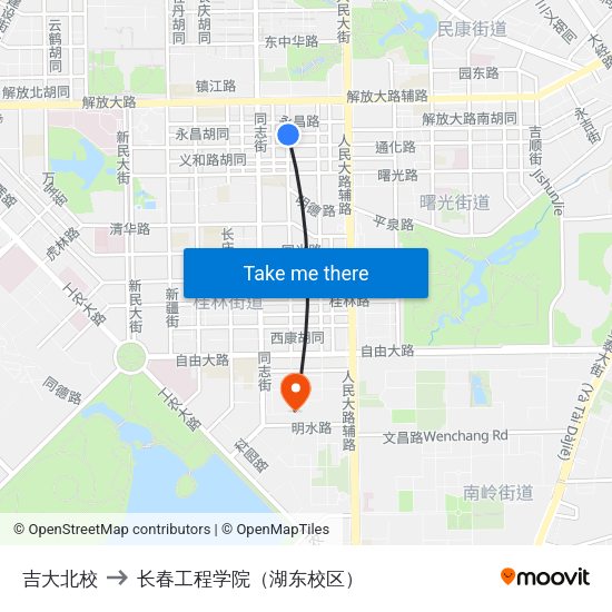 吉大北校 to 长春工程学院（湖东校区） map