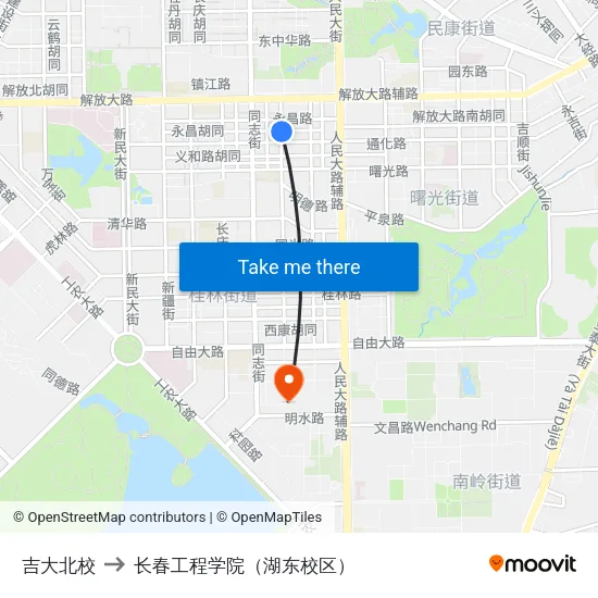 吉大北校 to 长春工程学院（湖东校区） map