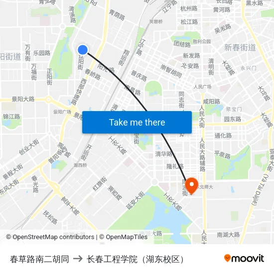 春草路南二胡同 to 长春工程学院（湖东校区） map