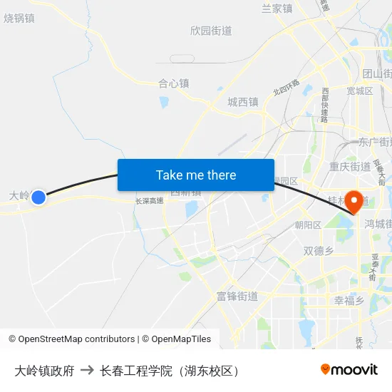 大岭镇政府 to 长春工程学院（湖东校区） map