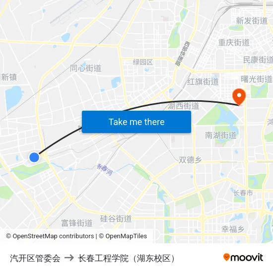 汽开区管委会 to 长春工程学院（湖东校区） map