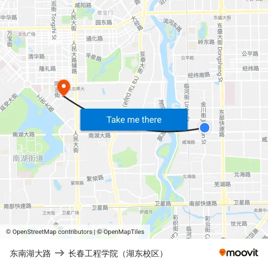 东南湖大路 to 长春工程学院（湖东校区） map