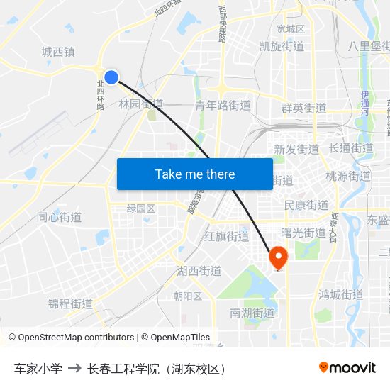 车家小学 to 长春工程学院（湖东校区） map