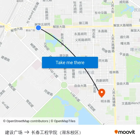 建设广场 to 长春工程学院（湖东校区） map