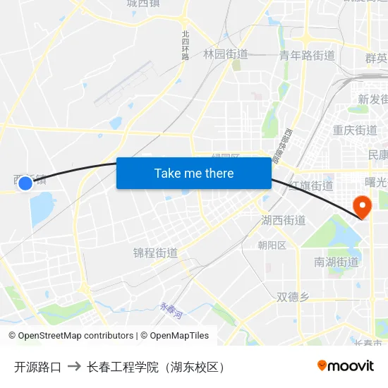 开源路口 to 长春工程学院（湖东校区） map
