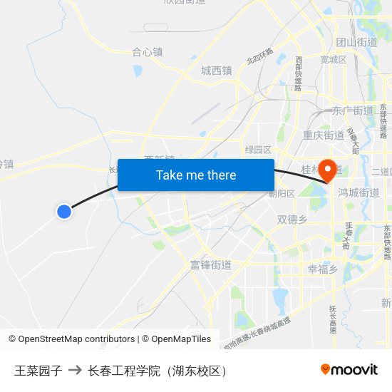 王菜园子 to 长春工程学院（湖东校区） map