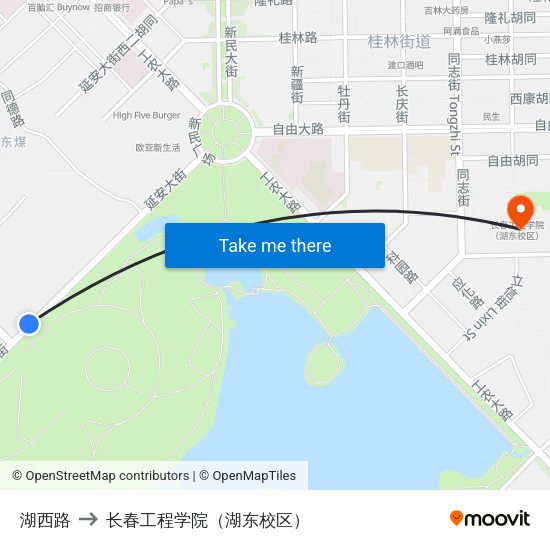 湖西路 to 长春工程学院（湖东校区） map