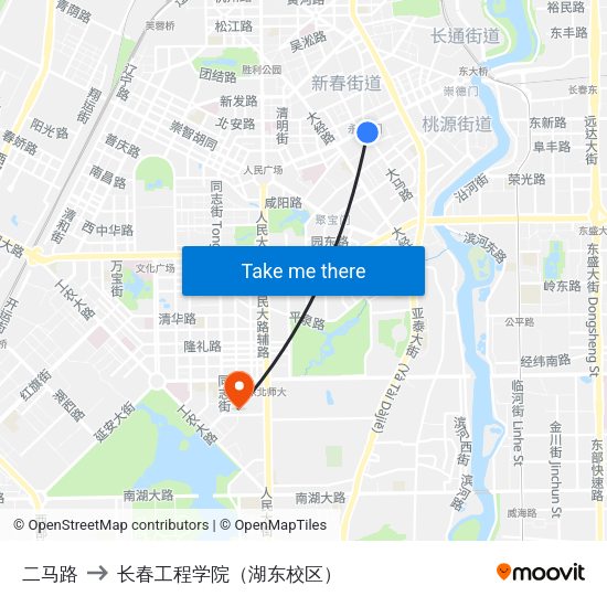 二马路 to 长春工程学院（湖东校区） map