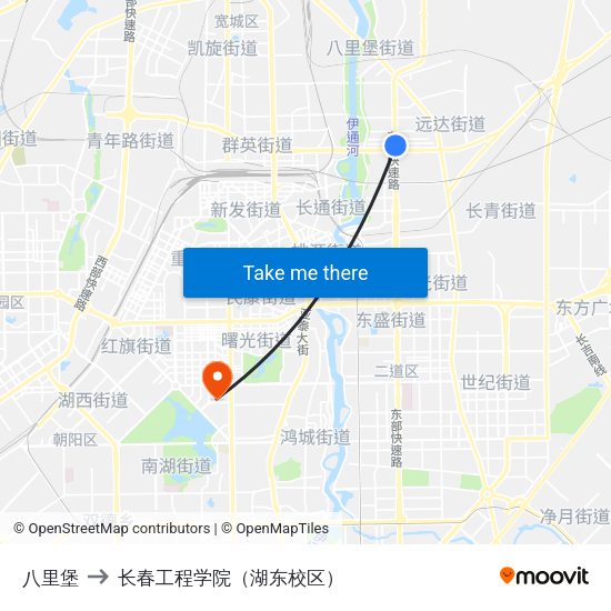 八里堡 to 长春工程学院（湖东校区） map