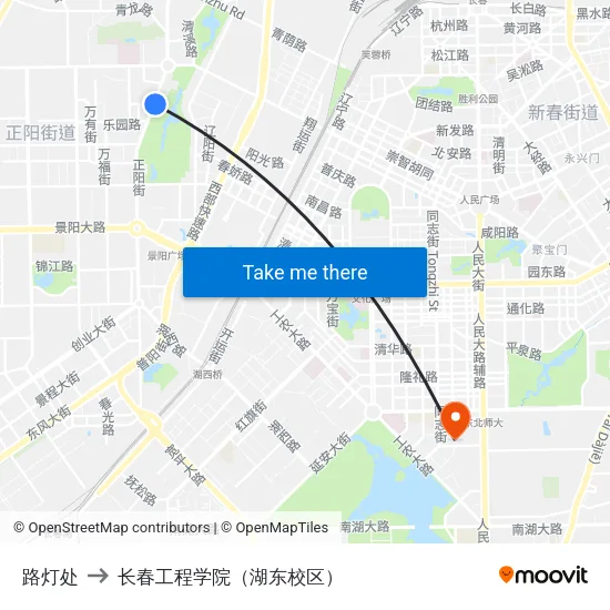 路灯处 to 长春工程学院（湖东校区） map