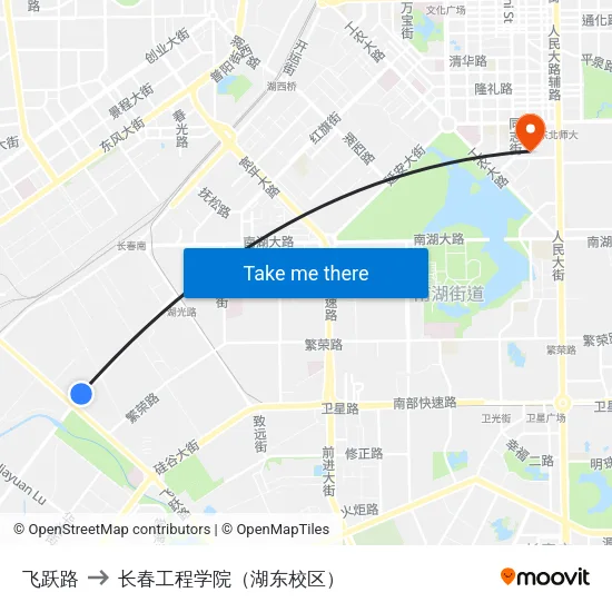 飞跃路 to 长春工程学院（湖东校区） map