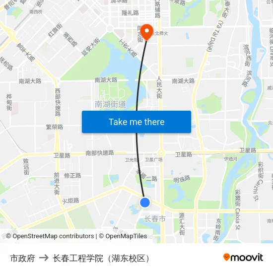 市政府 to 长春工程学院（湖东校区） map