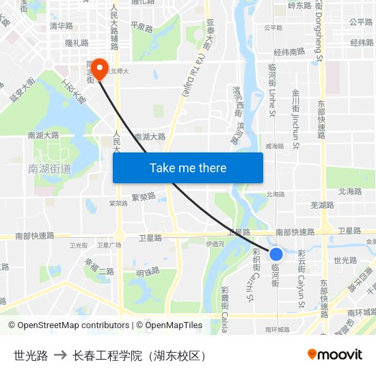 世光路 to 长春工程学院（湖东校区） map