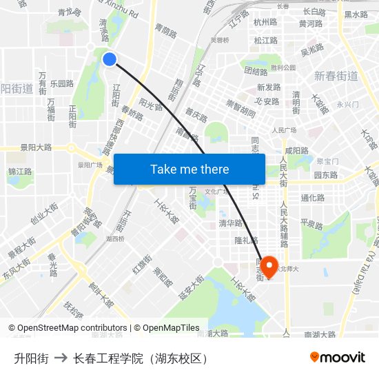 升阳街 to 长春工程学院（湖东校区） map