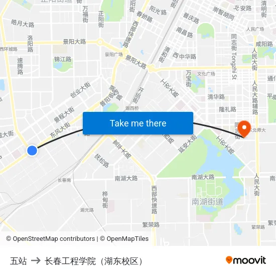 五站 to 长春工程学院（湖东校区） map