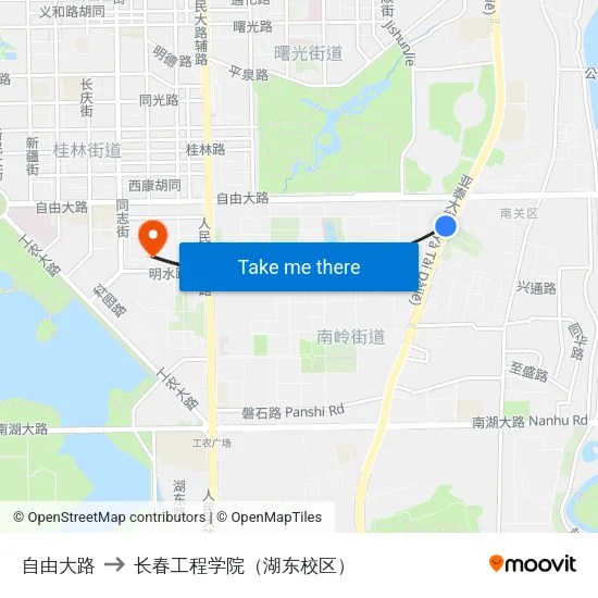 自由大路 to 长春工程学院（湖东校区） map