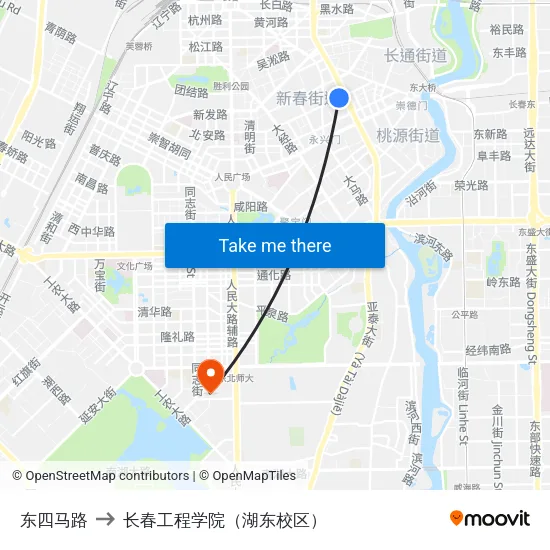 东四马路 to 长春工程学院（湖东校区） map