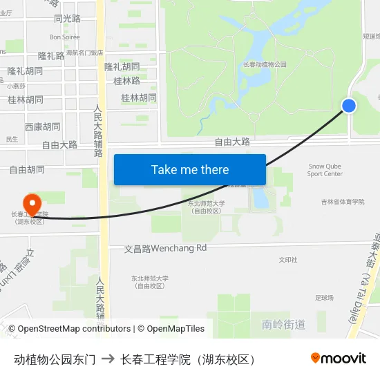 动植物公园东门 to 长春工程学院（湖东校区） map