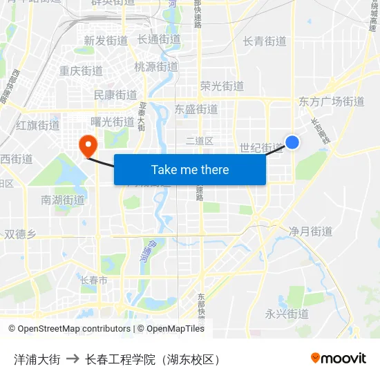 洋浦大街 to 长春工程学院（湖东校区） map