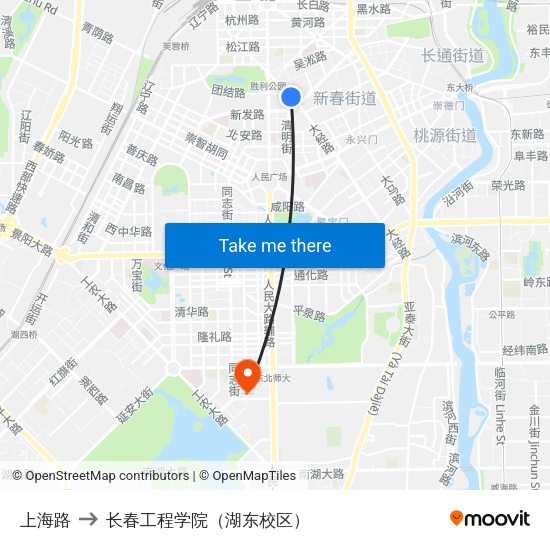 上海路 to 长春工程学院（湖东校区） map