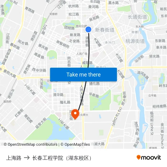 上海路 to 长春工程学院（湖东校区） map